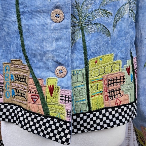 Vintage 90s ANAGE‎ M Funky Jacket Blue Art to Wear Applique Embroidery Metallic - Picture 2 of 10